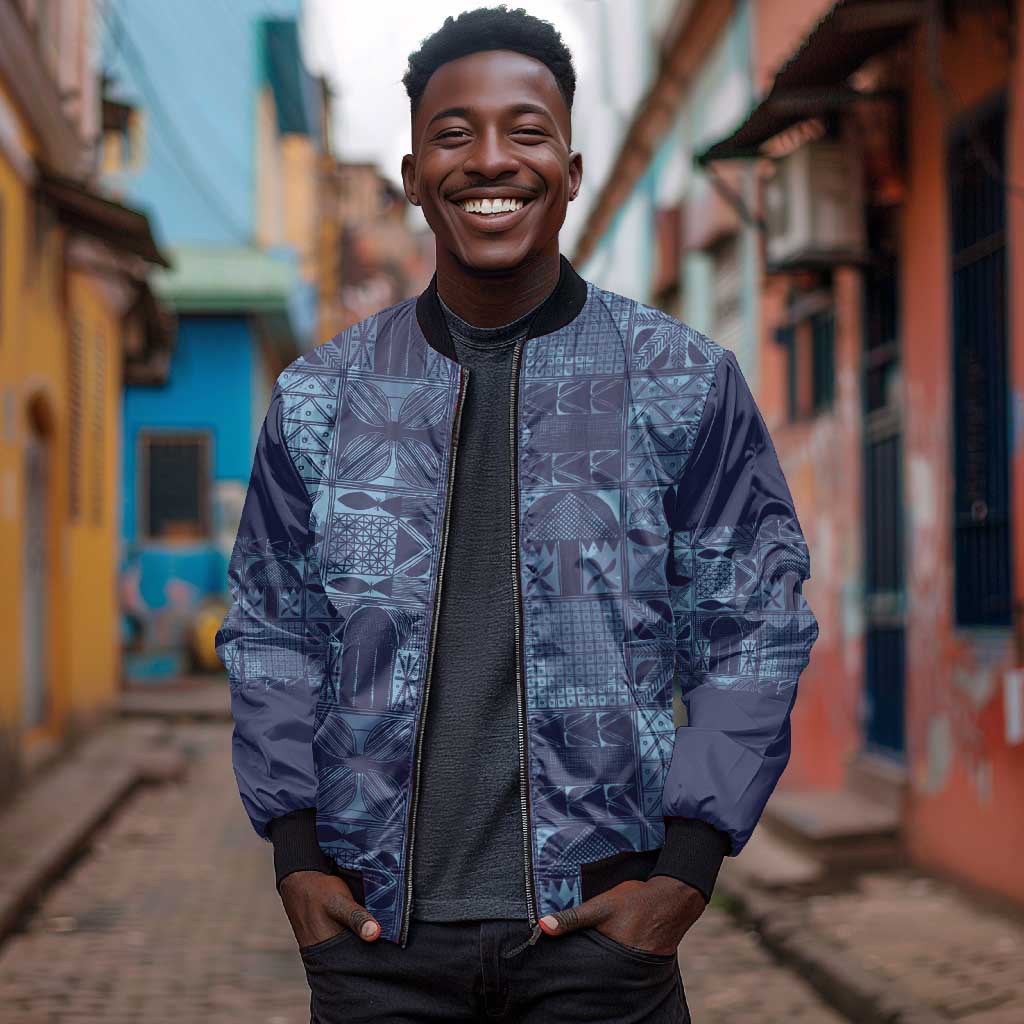 Yoruba Adire Eleko Patterns Bomber Jacket Indigo Vintage