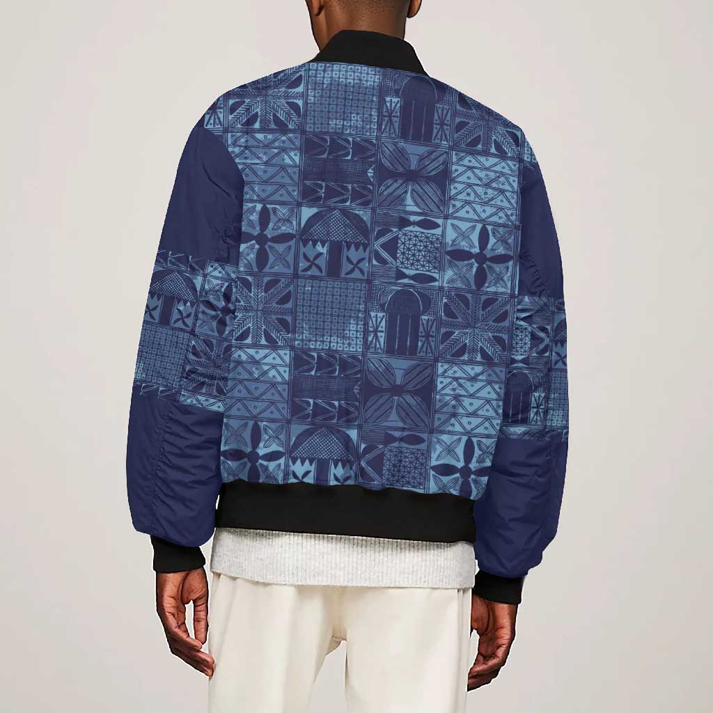 Yoruba Adire Eleko Patterns Bomber Jacket Indigo Vintage