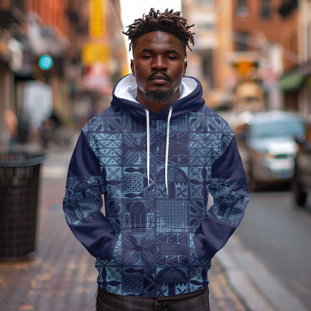 Yoruba Adire Eleko Patterns Hoodie Indigo Vintage