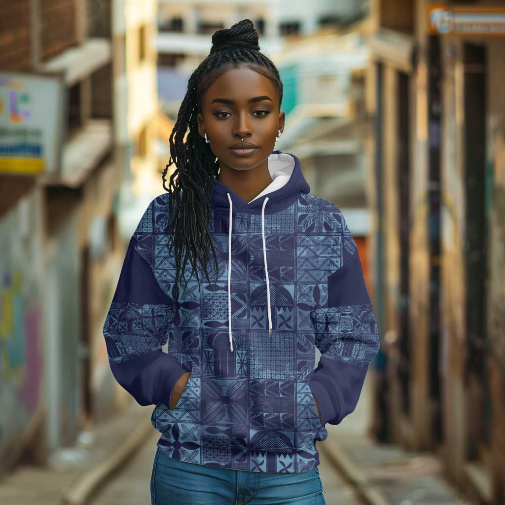 Yoruba Adire Eleko Patterns Hoodie Indigo Vintage