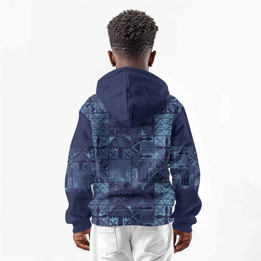 Yoruba Adire Eleko Patterns Kid Hoodie Indigo Vintage