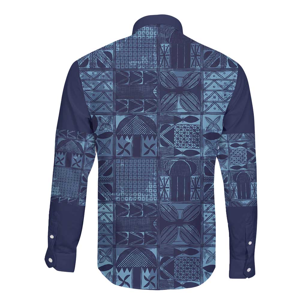 Yoruba Adire Eleko Patterns Long Sleeve Button Shirt Indigo Vintage