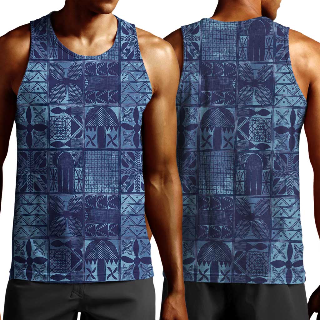 Yoruba Adire Eleko Patterns Men Tank Top Indigo Vintage