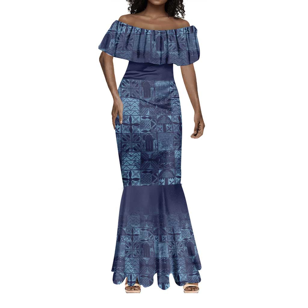 Yoruba Adire Eleko Patterns Mermaid Dress Indigo Vintage