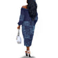 Yoruba Adire Eleko Patterns Off The Shoulder Long Sleeve Dress Indigo Vintage
