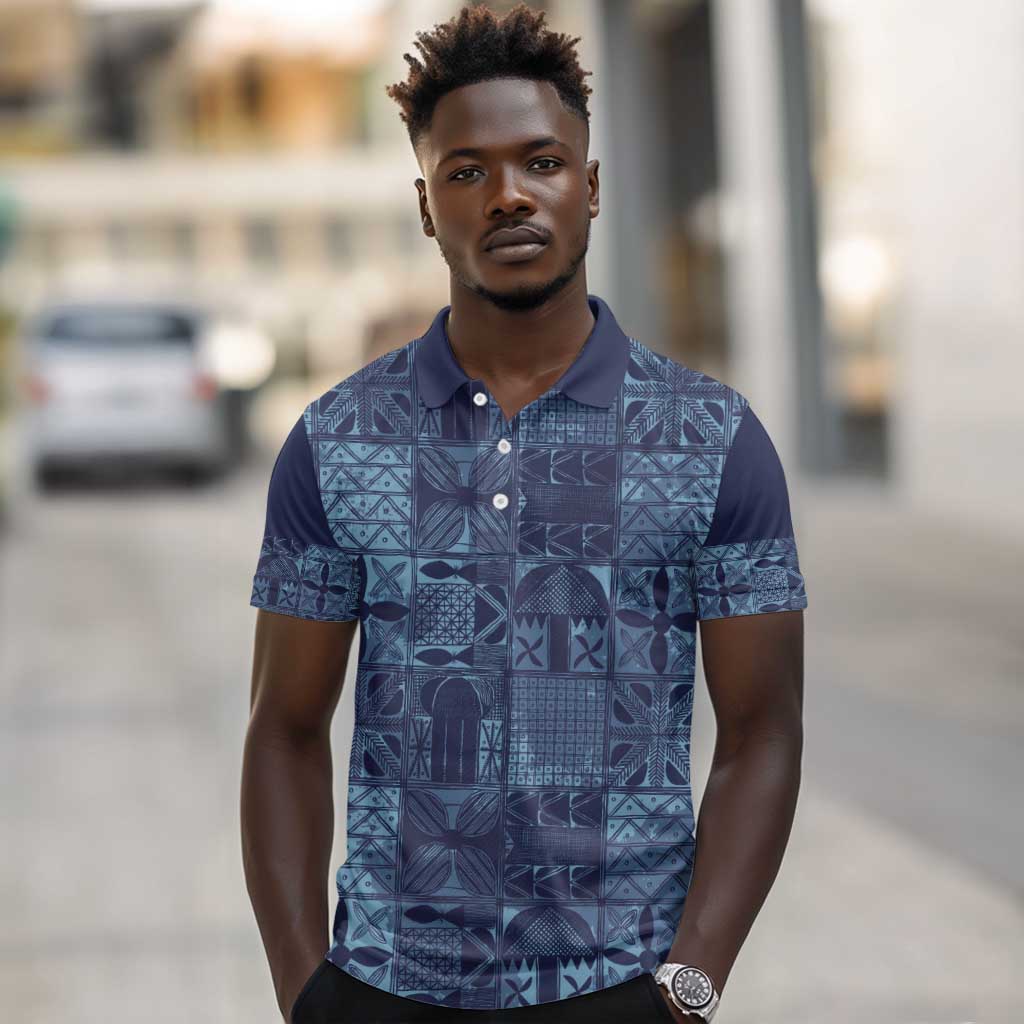 Yoruba Adire Eleko Patterns Polo Shirt Indigo Vintage