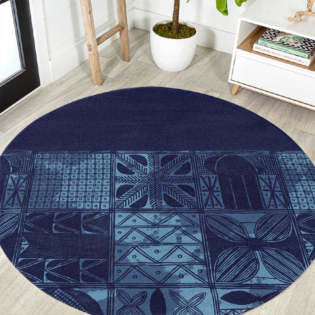 Yoruba Adire Eleko Patterns Round Carpet Indigo Vintage