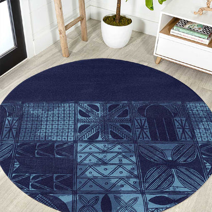 Yoruba Adire Eleko Patterns Round Carpet Indigo Vintage