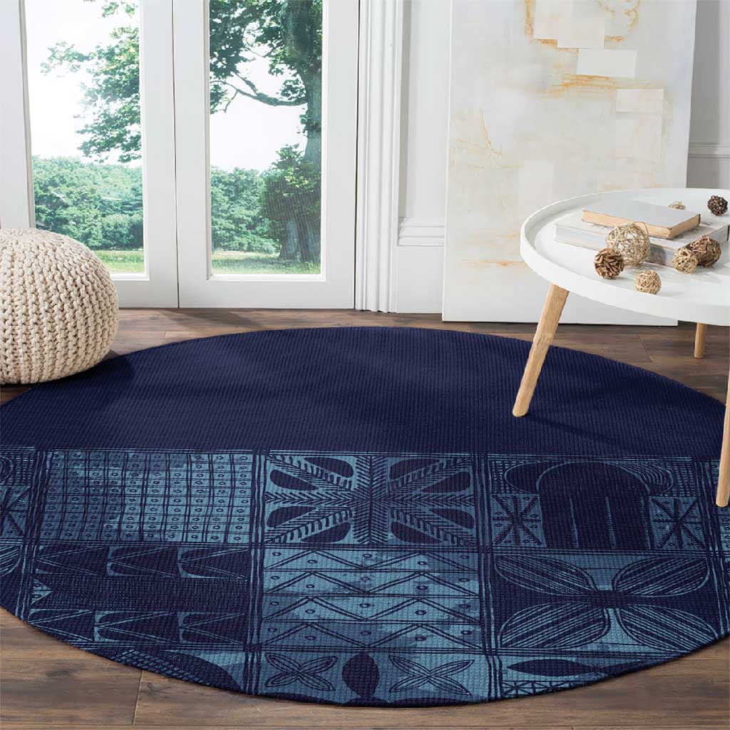 Yoruba Adire Eleko Patterns Round Carpet Indigo Vintage