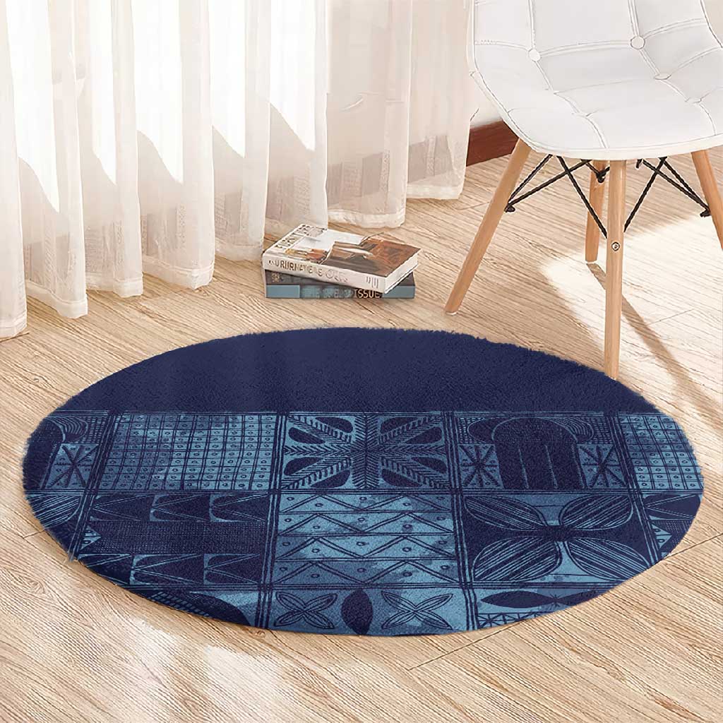 Yoruba Adire Eleko Patterns Round Carpet Indigo Vintage