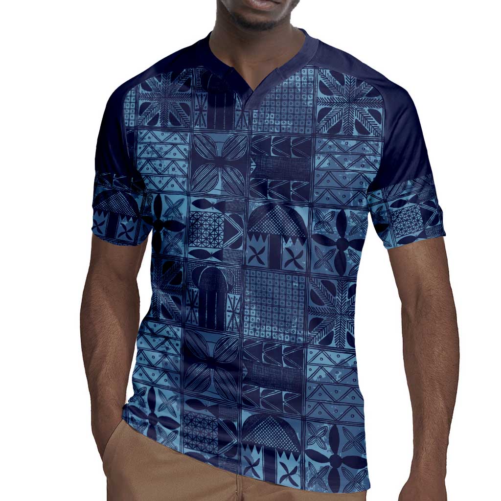 Yoruba Adire Eleko Patterns Rugby Jersey Indigo Vintage