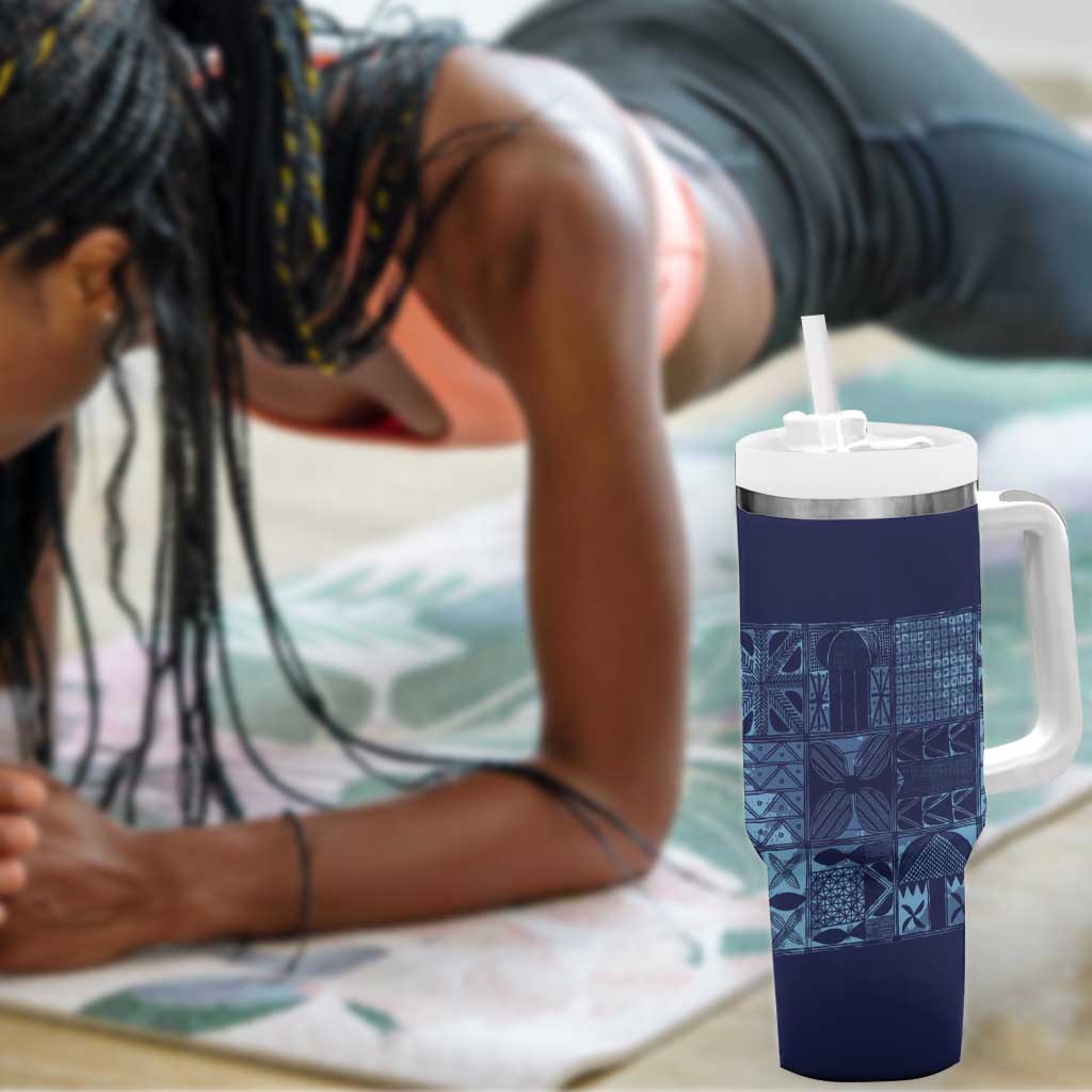 Yoruba Adire Eleko Patterns Tumbler With Handle Indigo Vintage
