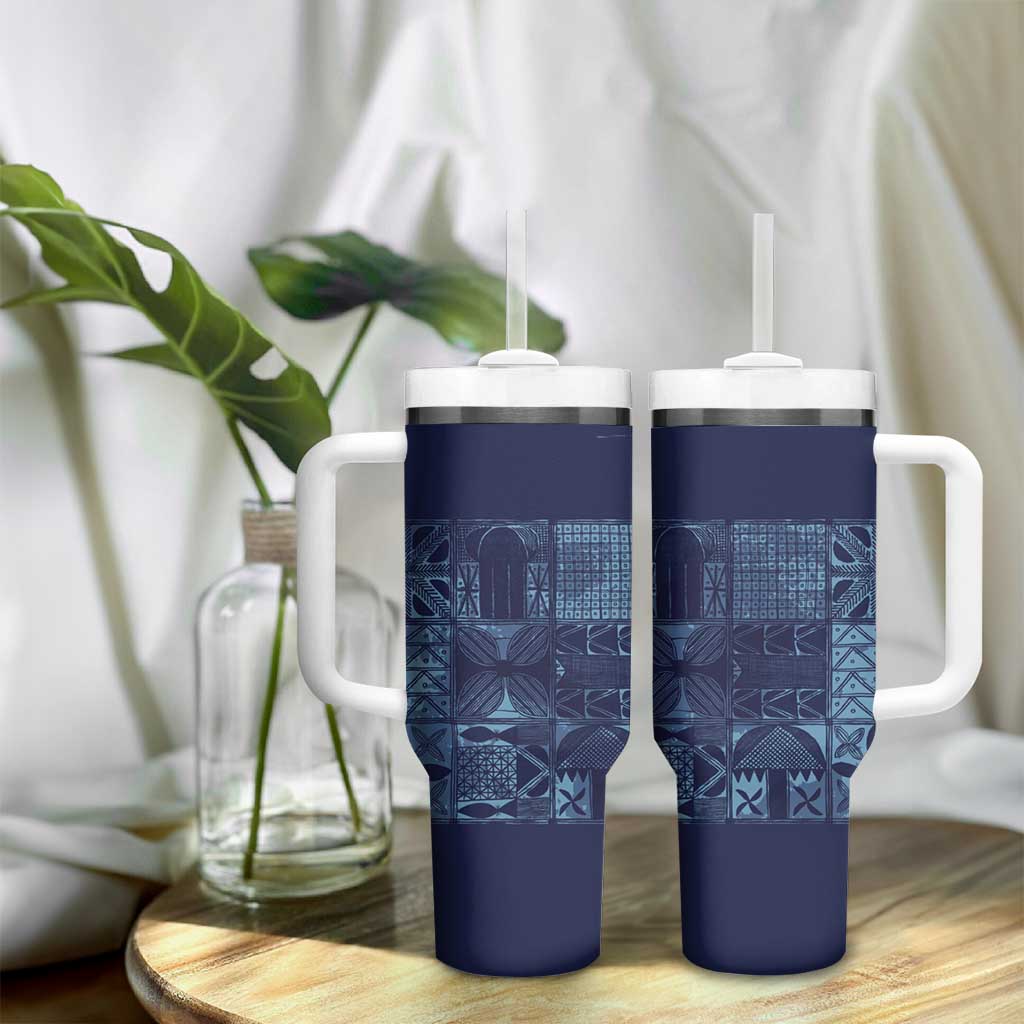 Yoruba Adire Eleko Patterns Tumbler With Handle Indigo Vintage