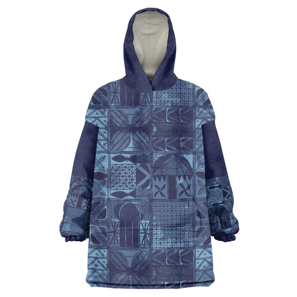 Yoruba Adire Eleko Patterns Wearable Blanket Hoodie Indigo Vintage