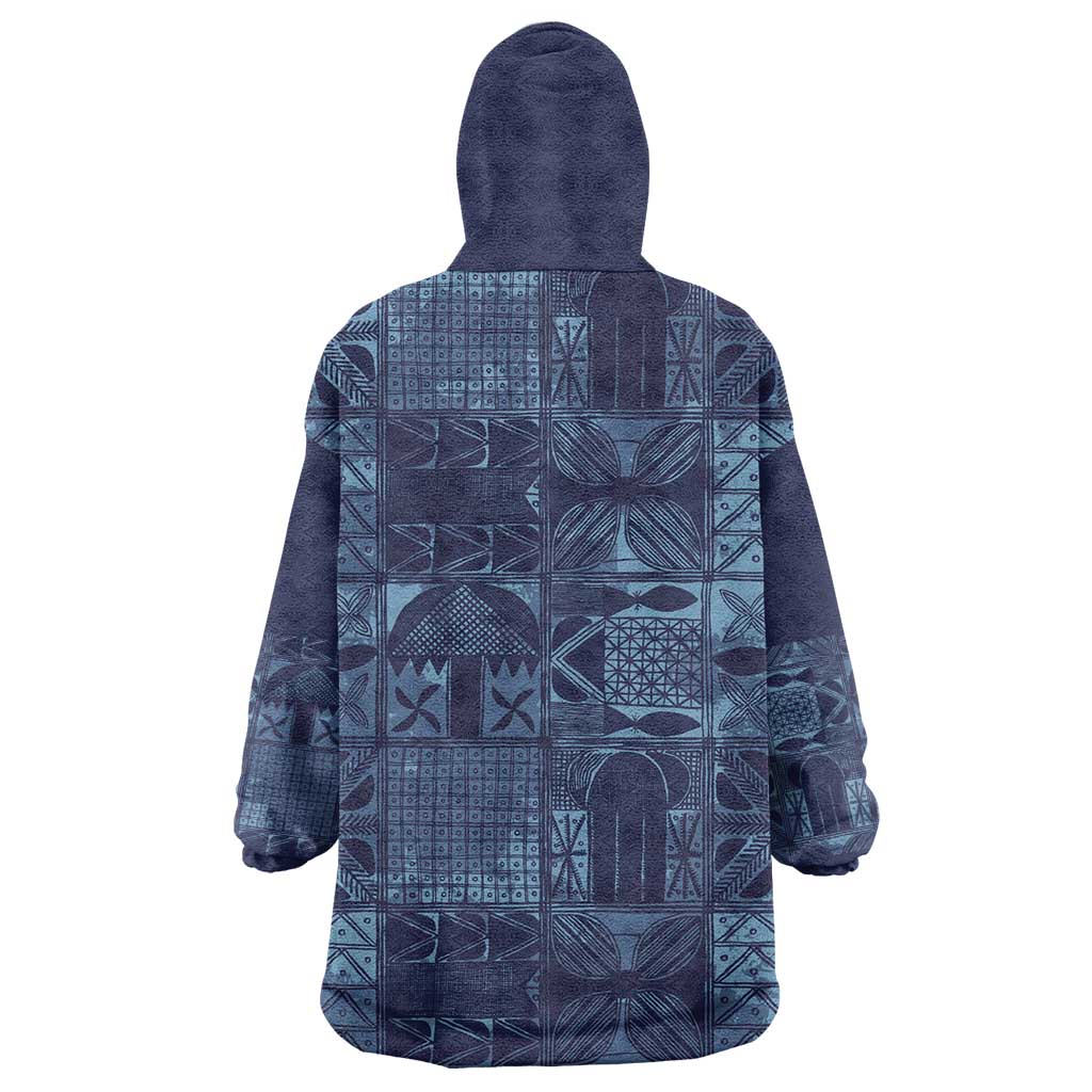 Yoruba Adire Eleko Patterns Wearable Blanket Hoodie Indigo Vintage