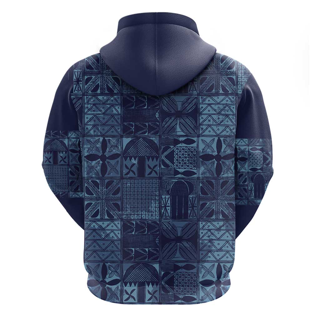 Yoruba Adire Eleko Patterns Zip Hoodie Indigo Vintage