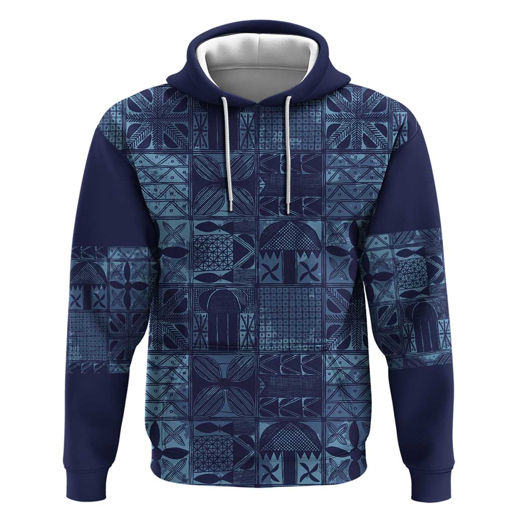 Yoruba Adire Eleko Patterns Zip Hoodie Indigo Vintage