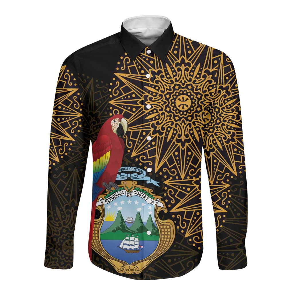 Pura Vida Costa Rica Personalized Long Sleeve Button Shirt Oxcart Ornate Inspired Gold Pattern - African Pride