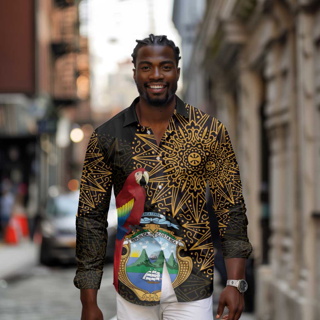 Pura Vida Costa Rica Personalized Long Sleeve Button Shirt Oxcart Ornate Inspired Gold Pattern - African Pride