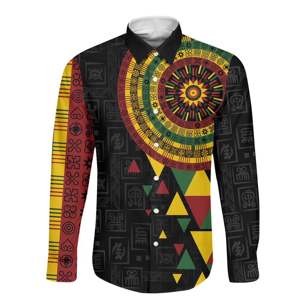 Personalized Adinkra Afro-Akan Culture Long Sleeve Button Shirt Afrikan Colors