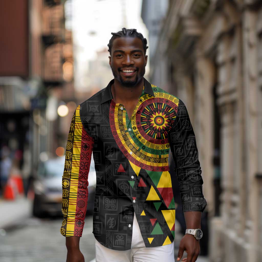 Personalized Adinkra Afro-Akan Culture Long Sleeve Button Shirt Afrikan Colors