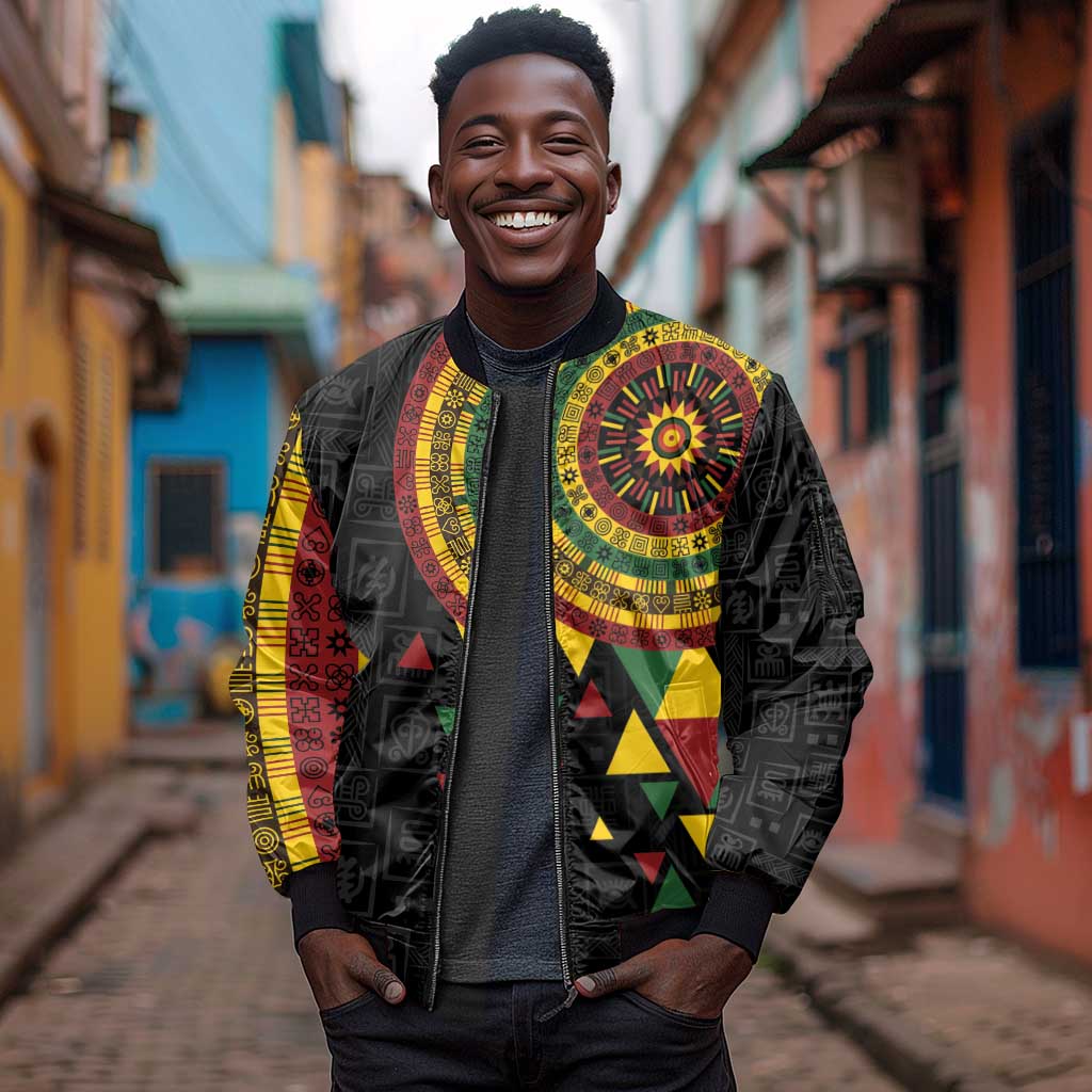 Personalized Adinkra Afro-Akan Culture Sleeve Zip Bomber Jacket Afrikan Colors
