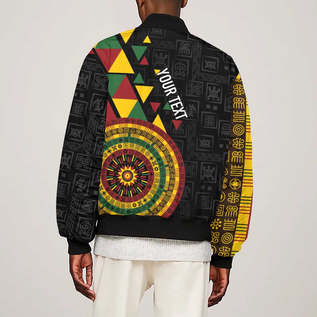 Personalized Adinkra Afro-Akan Culture Sleeve Zip Bomber Jacket Afrikan Colors