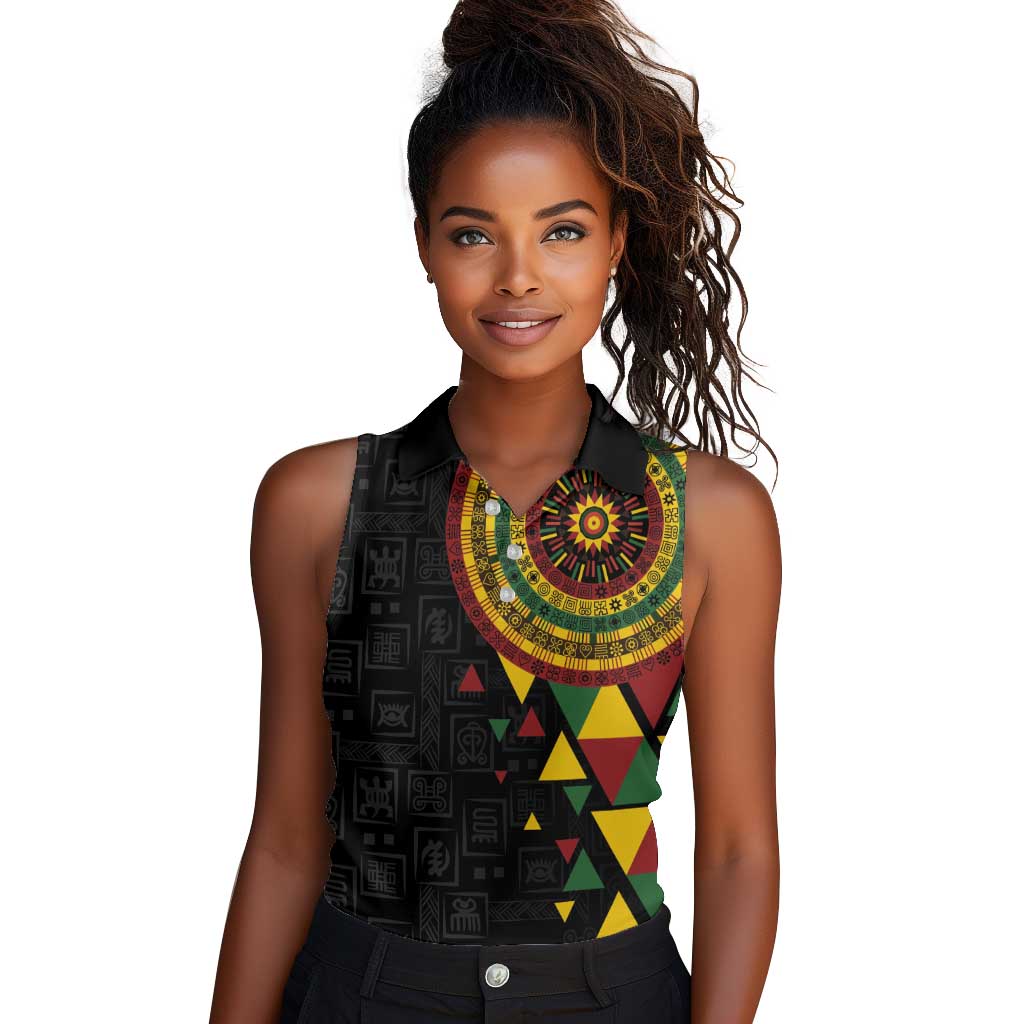 Personalized Adinkra Afro-Akan Culture Women Sleeveless Polo Shirt Afrikan Colors
