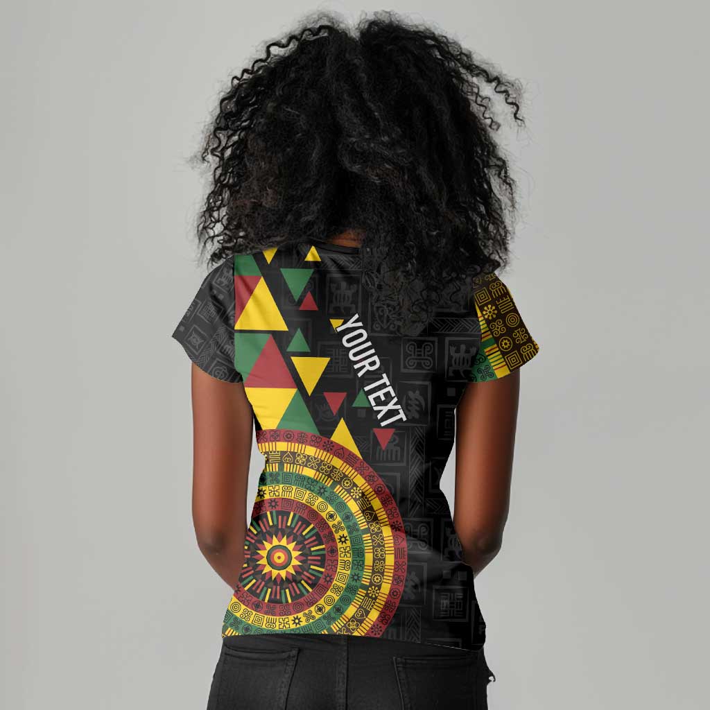 Personalized Adinkra Afro-Akan Culture Women V-Neck T-Shirt Afrikan Colors