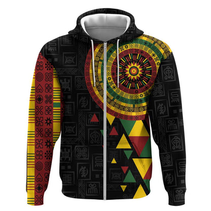 Personalized Adinkra Afro-Akan Culture Zip Hoodie Afrikan Colors
