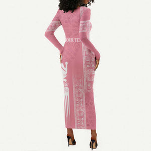 Personalized Adinkra Afro-Akan Culture Long Sleeve Bodycon Dress Duafe - Women's Day LT7