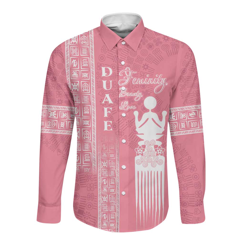 Personalized Adinkra Afro-Akan Culture Long Sleeve Button Shirt Duafe - Women's Day