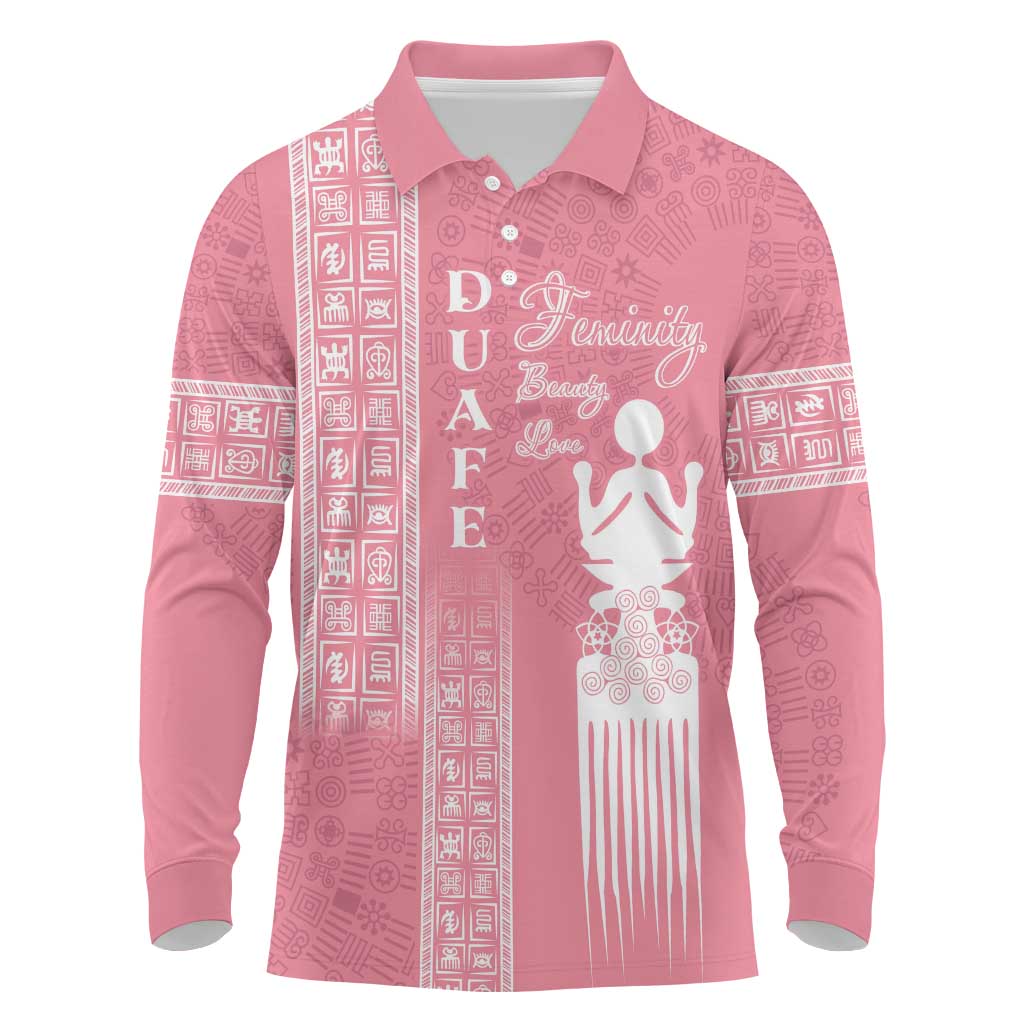 Personalized Adinkra Afro-Akan Culture Long Sleeve Polo Shirt Duafe - Women's Day