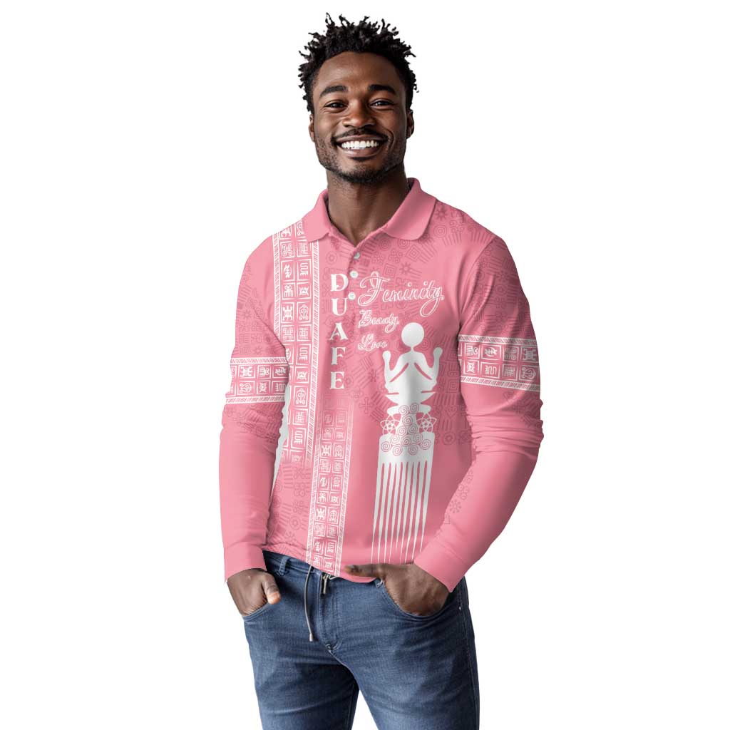Personalized Adinkra Afro-Akan Culture Long Sleeve Polo Shirt Duafe - Women's Day