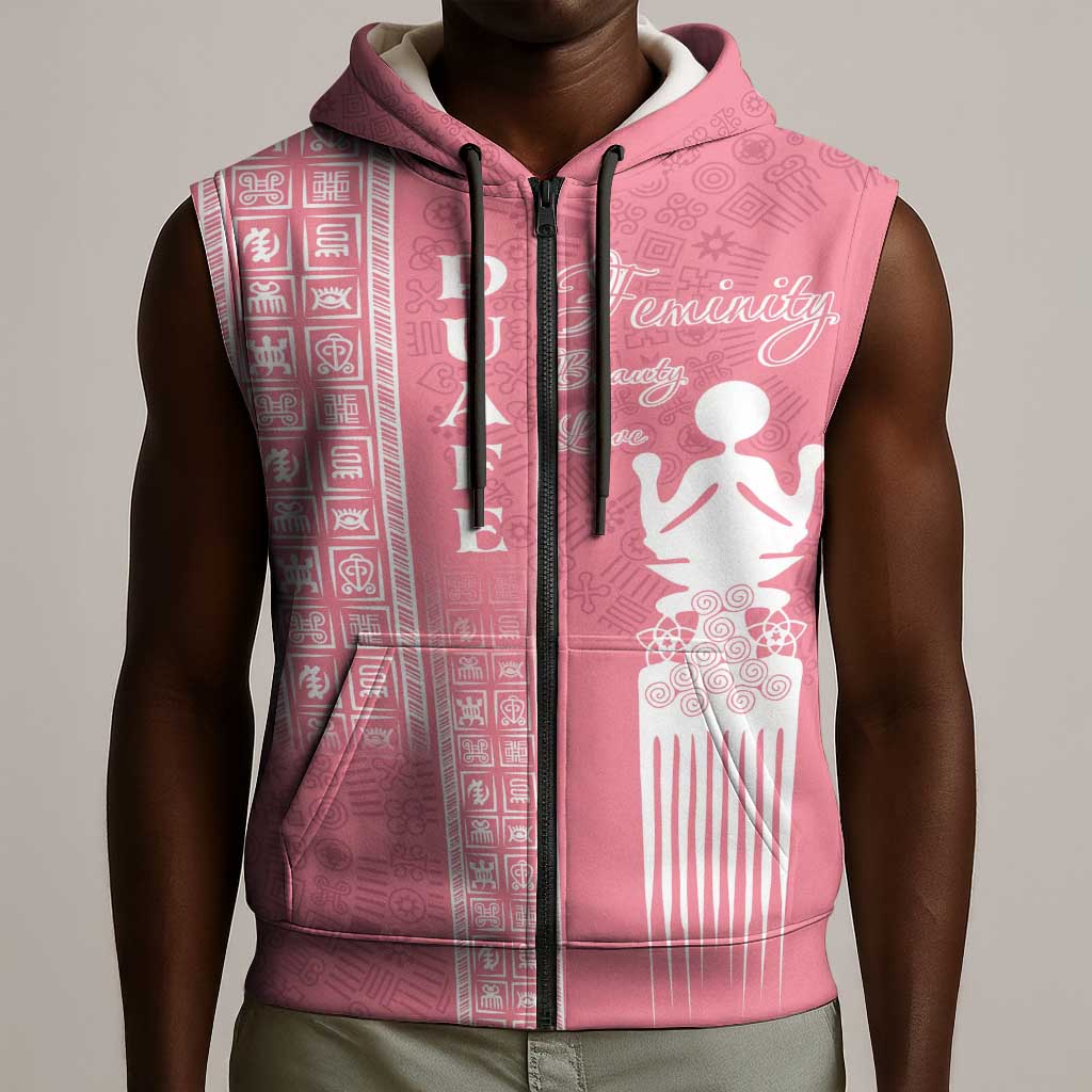 Personalized Adinkra Afro-Akan Culture Sleeveless Zip Hoodie Duafe - Women's Day - African Pride