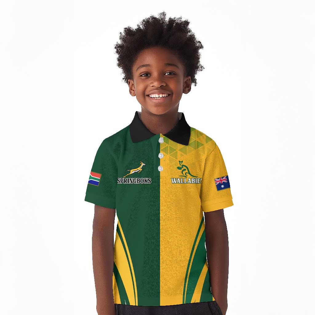 Personalised Australia Mix South Africa Rugby Kid Polo Shirt Wallabies And Springboks - Champions Special Ver