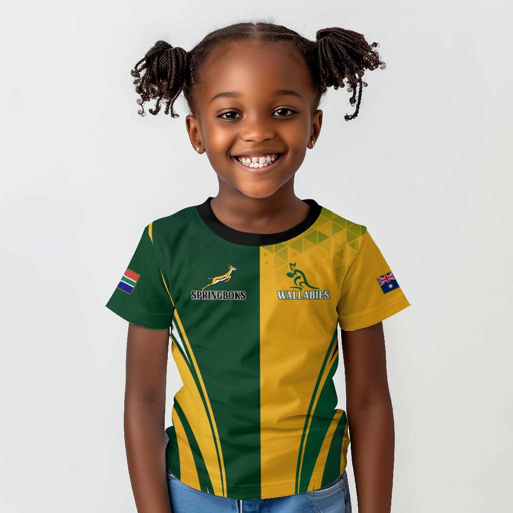 Personalised Australia Mix South Africa Rugby Kid T shirt Wallabies And Springboks - Champions Special Ver