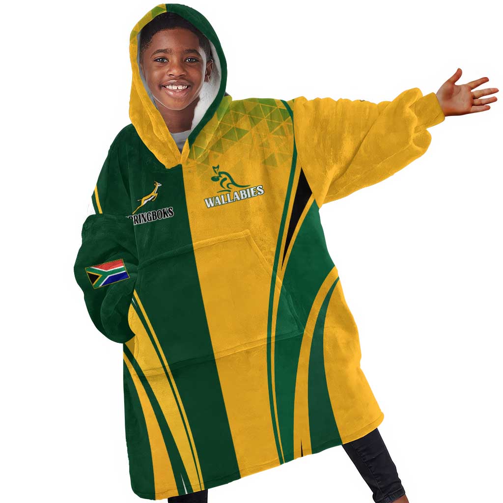 Personalised Australia Mix South Africa Rugby Kid Wearable Blanket Hoodie Wallabies And Springboks - Champions Special Ver