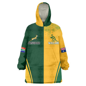 Personalised Australia Mix South Africa Rugby Kid Wearable Blanket Hoodie Wallabies And Springboks - Champions Special Ver