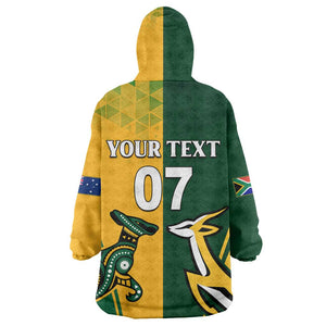 Personalised Australia Mix South Africa Rugby Kid Wearable Blanket Hoodie Wallabies And Springboks - Champions Special Ver