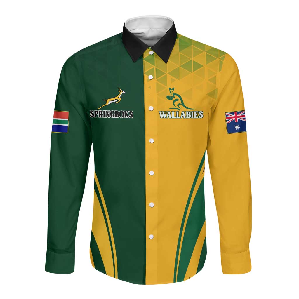 Personalised Australia Mix South Africa Rugby Long Sleeve Button Shirt Wallabies And Springboks - Champions Special Ver