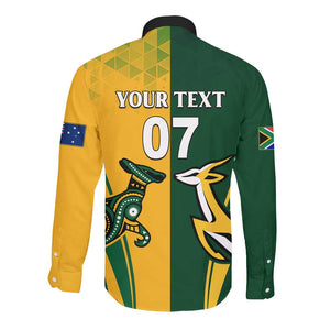 Personalised Australia Mix South Africa Rugby Long Sleeve Button Shirt Wallabies And Springboks - Champions Special Ver