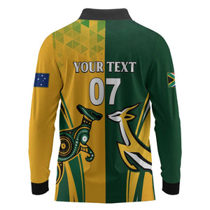 Personalised Australia Mix South Africa Rugby Long Sleeve Polo Shirt Wallabies And Springboks - Champions Special Ver