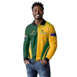 Personalised Australia Mix South Africa Rugby Long Sleeve Polo Shirt Wallabies And Springboks - Champions Special Ver