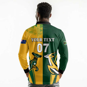 Personalised Australia Mix South Africa Rugby Long Sleeve Polo Shirt Wallabies And Springboks - Champions Special Ver