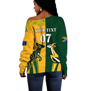 Personalised Australia Mix South Africa Rugby Off Shoulder Sweater Wallabies And Springboks - Champions Special Ver