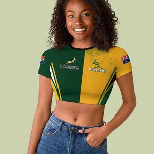 Personalised Australia Mix South Africa Rugby Raglan Cropped T shirt Wallabies And Springboks - Champions Special Ver