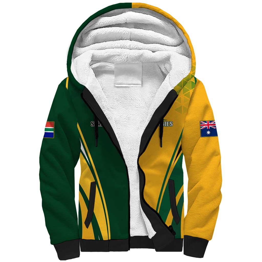 Personalised Australia Mix South Africa Rugby Sherpa Hoodie Wallabies And Springboks - Champions Special Ver