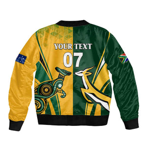 Personalised Australia Mix South Africa Rugby Sleeve Zip Bomber Jacket Wallabies And Springboks - Champions Special Ver