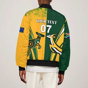 Personalised Australia Mix South Africa Rugby Sleeve Zip Bomber Jacket Wallabies And Springboks - Champions Special Ver